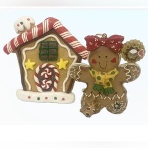 Gingerbread And Gingerbread House Christmas Ornaments Set Of 2
